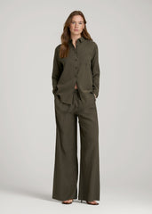 American Tall Online Shop | Relaxed Button-Up Single-Pocket Blouse for Tall Women in Forest Night