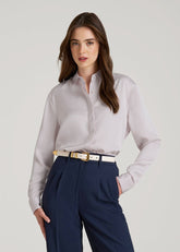 American Tall Outlet | Relaxed Button-Up Blouse for Tall Women in Grey Lilac
