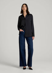 American Tall Discount | Relaxed Button-Up Blouse for Tall Women in Black