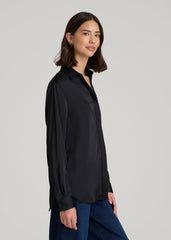 American Tall Discount | Relaxed Button-Up Blouse for Tall Women in Black