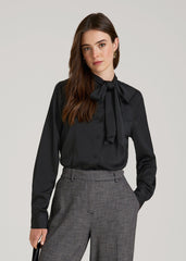 American Tall Online | Satin Blouse With Bow for Tall Women in Black