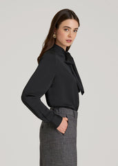 American Tall Online | Satin Blouse With Bow for Tall Women in Black