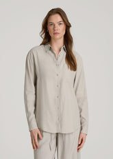 American Tall Outlet | Relaxed Button-Up Single-Pocket Blouse for Tall Women in Stone