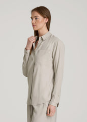 American Tall Outlet | Relaxed Button-Up Single-Pocket Blouse for Tall Women in Stone