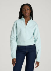 American Tall Discount | Wearever 2.0 Fleece Half-Zip Cropped Sweatshirt for Tall Women in Opal Blue