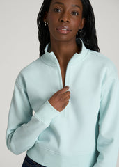 American Tall Discount | Wearever 2.0 Fleece Half-Zip Cropped Sweatshirt for Tall Women in Opal Blue
