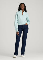 American Tall Discount | Wearever 2.0 Fleece Half-Zip Cropped Sweatshirt for Tall Women in Opal Blue