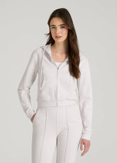 American Tall Online | Soft Flex Ponte Cropped Hoodie for Tall Women in White Sand