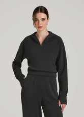 American Tall Outlet | Soft Motion Cropped Zip Up Hoodie for Tall Women in Black