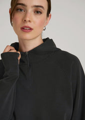 American Tall Outlet | Soft Motion Cropped Zip Up Hoodie for Tall Women in Black