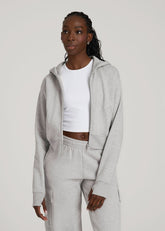 American Tall For Sale | Wearever Fleece Cropped Zip-Up Hoodie for Tall Women in Grey Mix