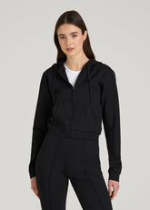 American Tall Online | Soft Flex Ponte Cropped Hoodie for Tall Women in Black