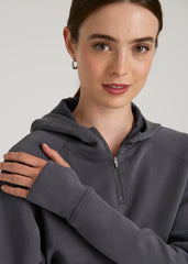American Tall Online Shop | Soft Motion Cropped Zip Up Hoodie for Tall Women in Charcoal Rinse