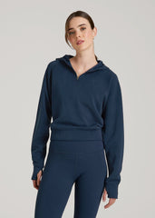 American Tall Discount | Soft Motion Cropped Zip Up Hoodie for Tall Women in Evening Blue