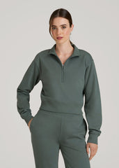 American Tall Online | Wearever 2.0 Fleece Half-Zip Cropped Sweatshirt for Tall Women in Balsam Green