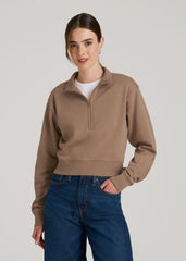 American Tall Sale | Wearever 2.0 Fleece Half-Zip Cropped Sweatshirt for Tall Women in Woodsmoke