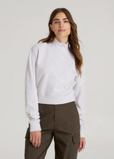 American Tall Outlet | Wearever 2.0 Fleece Half-Zip Cropped Sweatshirt for Tall Women in Heather Cloud White