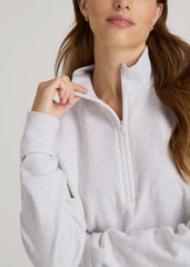 American Tall Outlet | Wearever 2.0 Fleece Half-Zip Cropped Sweatshirt for Tall Women in Heather Cloud White