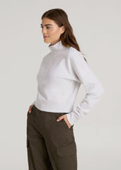 American Tall Outlet | Wearever 2.0 Fleece Half-Zip Cropped Sweatshirt for Tall Women in Heather Cloud White