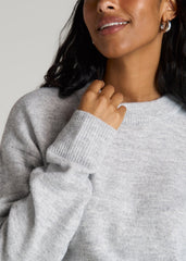 American Tall Online | Relaxed Crewneck Wool Blend Sweater for Tall Women in Grey Mix