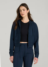American Tall Online Shop | Soft Flex Ponte Cropped Hoodie for Tall Women in Navy