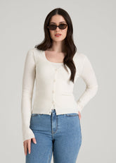 American Tall Outlet | Boucle Knit Cardigan for Tall Women in Star White