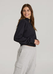 American Tall Discount | Wearever 2.0 Fleece Half-Zip Cropped Sweatshirt for Tall Women in Black