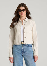 American Tall Outlet | Stretch Commuter Military Cropped Cargo Jacket for Tall Women in White Sand