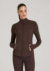 American Tall Discount | Ultra Soft Athletic Zip Up Jacket for Tall Women in Espresso Mix