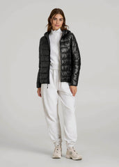 American Tall Online | Packable Short Puffer Jacket for Tall Women in Glossy Black