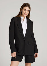 American Tall Sale | Boyfriend Fit Single-Button Blazer for Tall Women in Black
