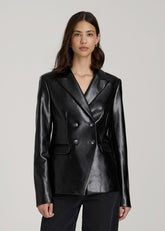 American Tall Discount | True Touch Leather Double Breasted Blazer for Tall Women in Black