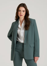 American Tall Sale | Boyfriend Fit Single-Button Blazer for Tall Women in Balsam Green