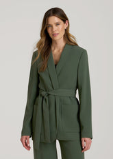 American Tall Discount | Crepe Wrap Blazer for Tall Women in Climbing Ivy