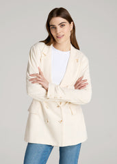 American Tall Sale | Linen Blend Tie Back Blazer For Tall Women in White Alyssum