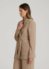 American Tall Outlet | Crepe Wrap Blazer for Tall Women in Dark Sand