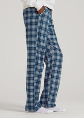 American Tall Discount | Tie Waist Flannel Pajama Pants for Tall Women in Navy and White Plaid