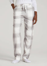 American Tall Outlet | Tie-Waist Flannel Pajama Pants for Tall Women in White and Grey Plaid