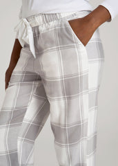 American Tall Outlet | Tie-Waist Flannel Pajama Pants for Tall Women in White and Grey Plaid