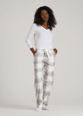 American Tall Outlet | Tie-Waist Flannel Pajama Pants for Tall Women in White and Grey Plaid