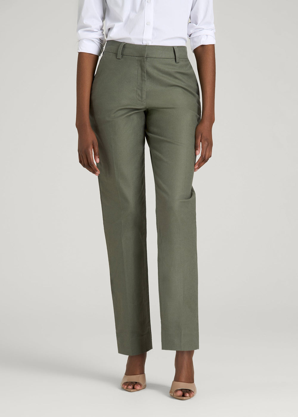 American Tall Outlet | Stretch Linen Blend Dress Pants for Tall Women in Olive