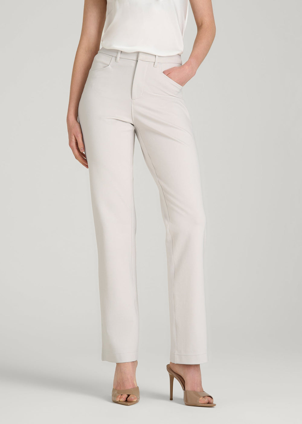 American Tall For Sale | Soft Flex Ponte Straight Leg Pants for Tall Women in White Sand