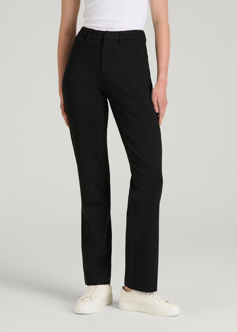 American Tall Discount | Soft Flex Ponte Straight Leg Pants for Tall Women in Black