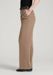 American Tall Discount | Wide Leg Pleated Dress Pants 2.0 for Tall Women in Warm Brown