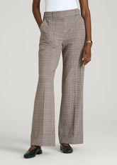 American Tall Outlet | Wide-Leg Cuffed Pants for Tall Women in Espresso and Magenta Houndstooth