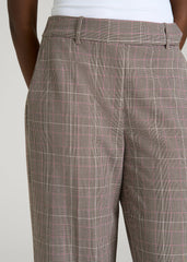 American Tall Outlet | Wide-Leg Cuffed Pants for Tall Women in Espresso and Magenta Houndstooth