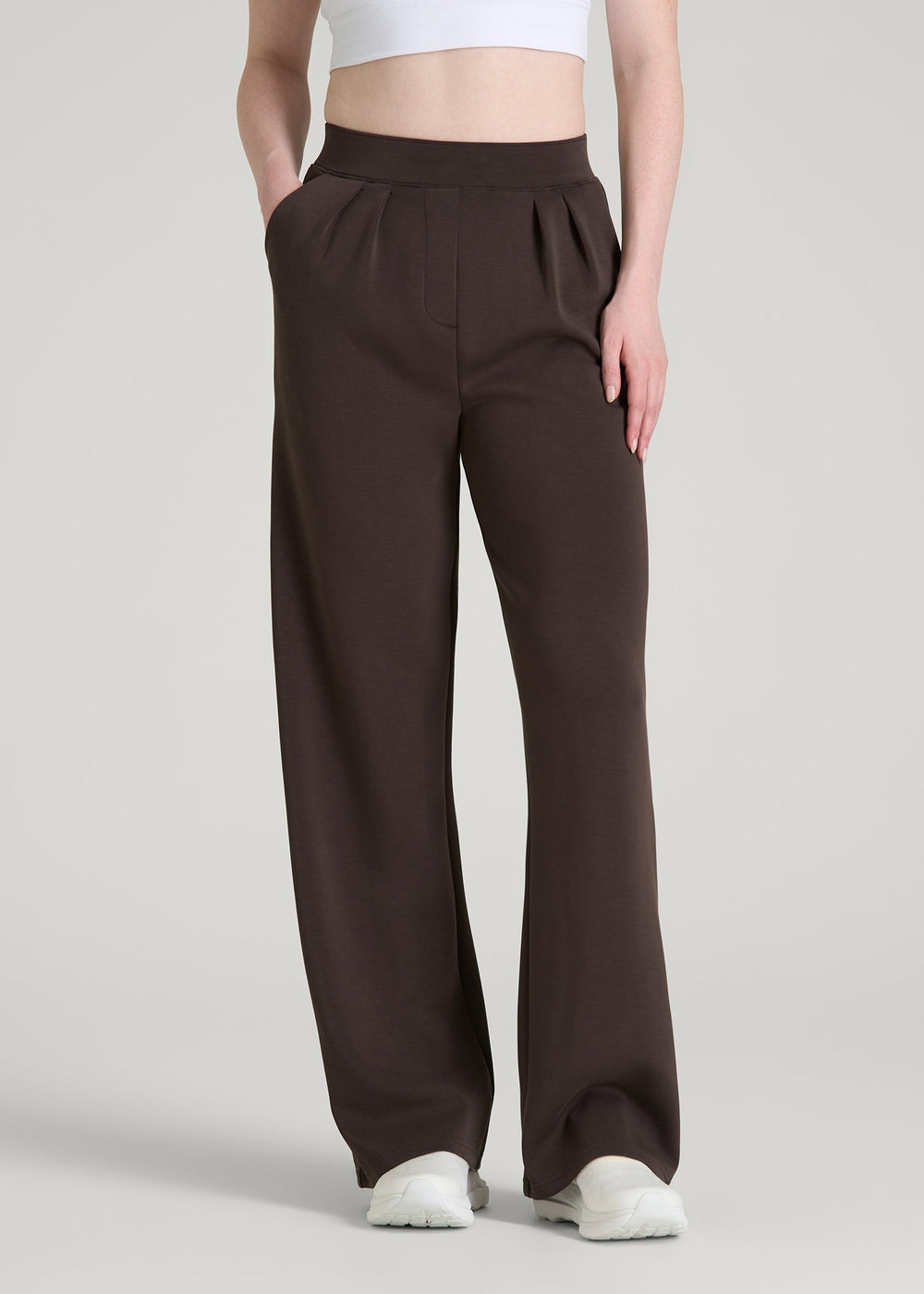 American Tall For Sale | Soft Motion Pleated Wide Leg Pant for Tall Women in Espresso
