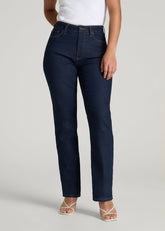American Tall Outlet | Curve High Rise Straight Leg Jeans for Tall Women in Deep Indigo Wash