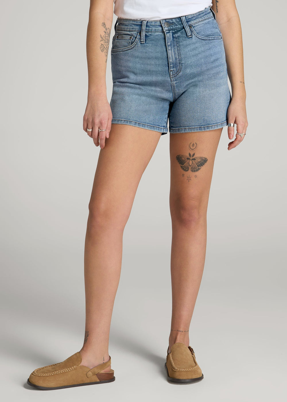American Tall Online Shop | High Rise Denim Shorts for Tall Women in Heritage Faded