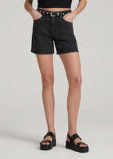 American Tall Discount | High Rise Denim Shorts for Tall Women in Onyx Black Wash